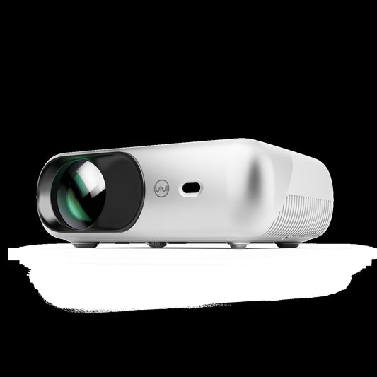 Compact Mini Projector showcasing its sleek design and lens for home entertainment anywhere.
